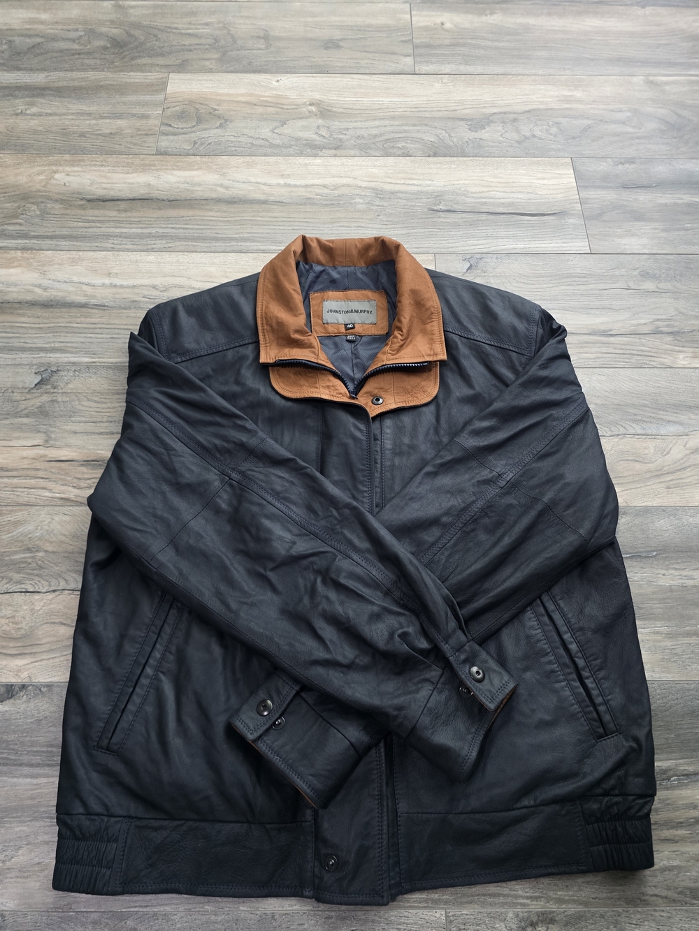 Men's Navy Bomber Jacket with Brown Contrast Collar